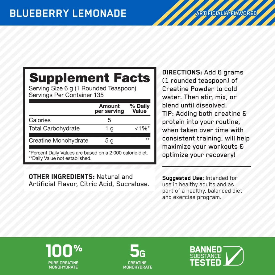 Poudre de créatine micronisée Optimum Nutrition