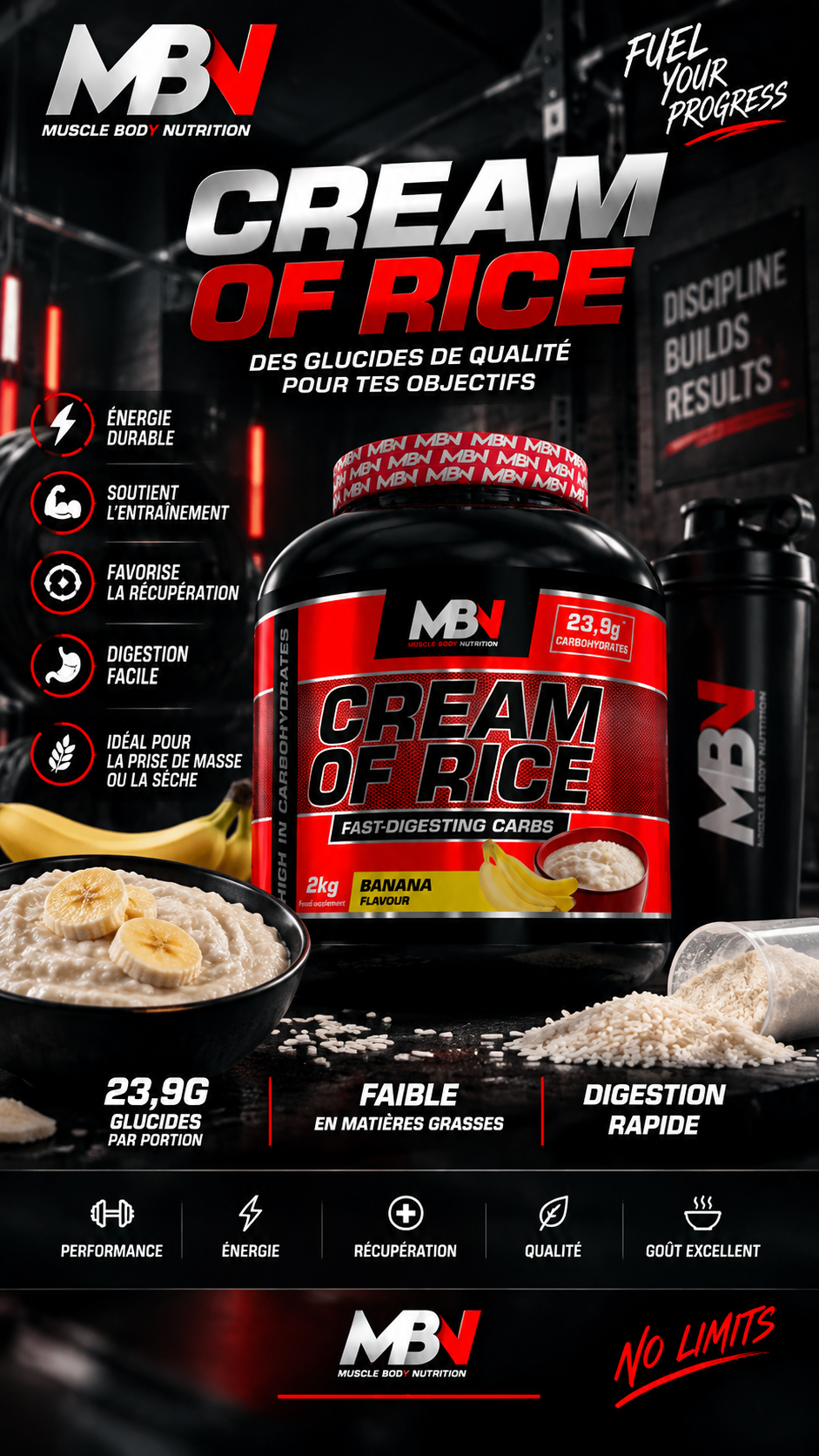 MBN Cream of Rice - Premium Rice Powder - Aide à l'entraînement, à la récupération et aux sports d'endurance